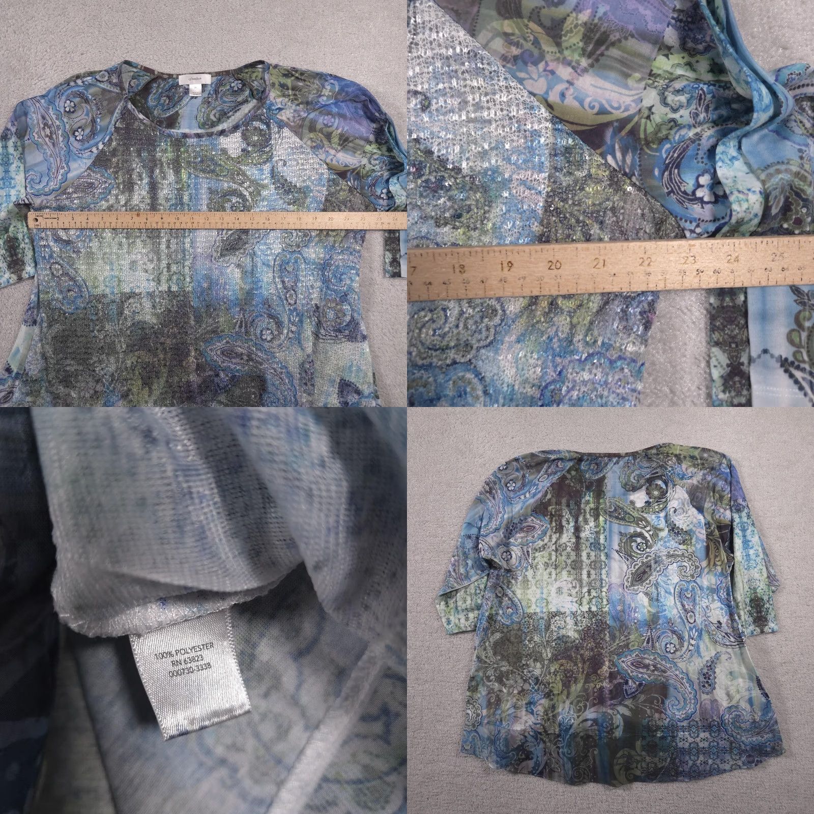 Vintage CJ Banks Shirt Womens 2X Plus Blue Paisley Embellished 3/4 Sleeve Sheer Tunic Shirt Size XXL / US 16-18 / IT 52-54 - 8 Thumbnail
