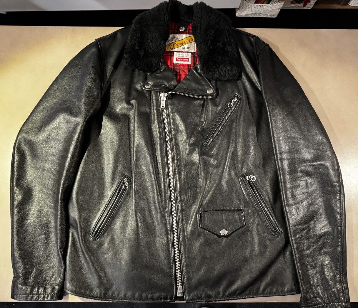 Supreme Supreme x Schott Perfecto Leather Jacket Removable Fur