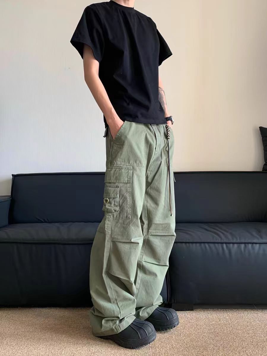 Pleated vintage straight leg workwear baggy pants