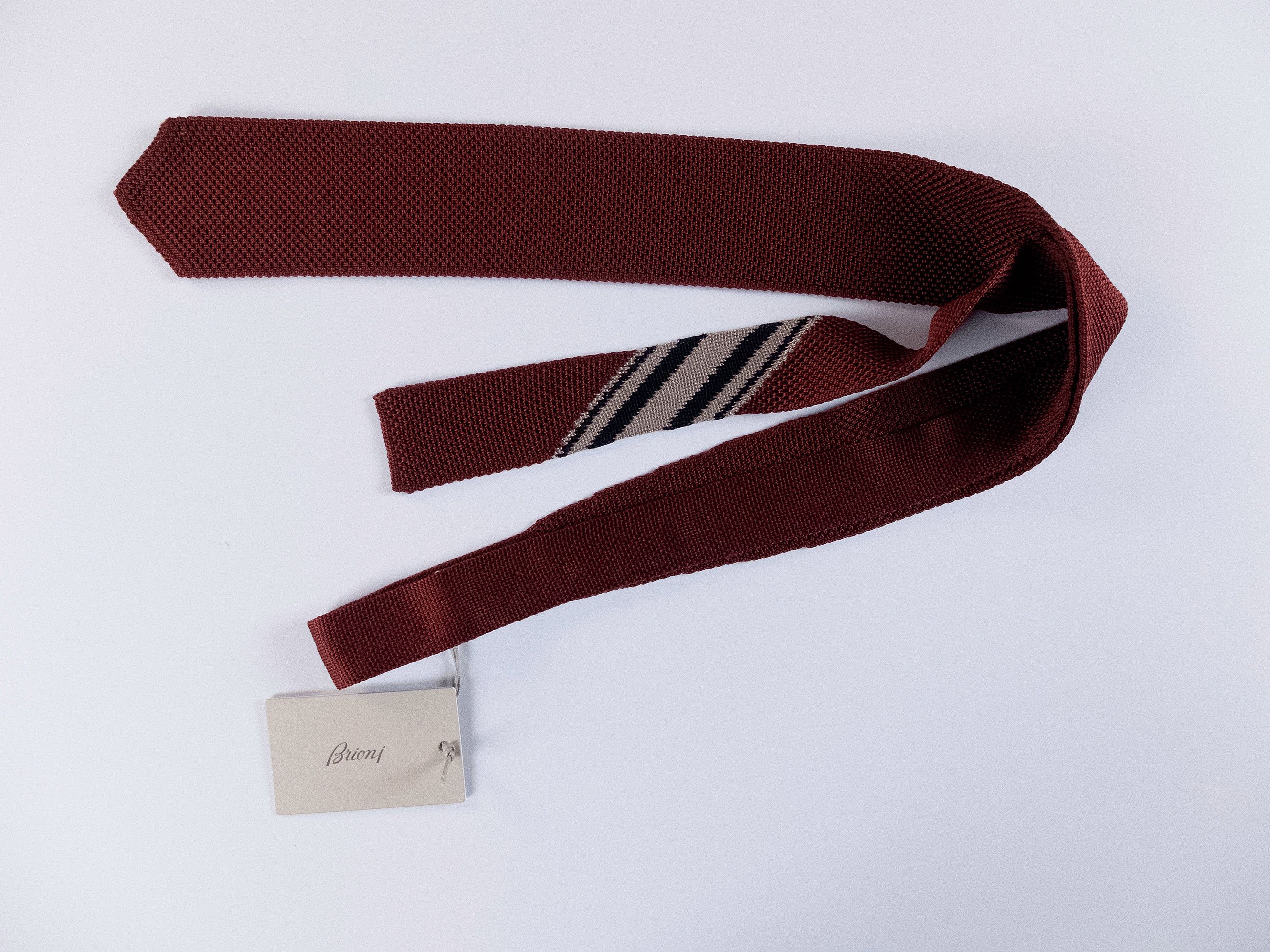 Brioni BRIONI burgundy skinny silk knit tie authentic NWT Size ONE SIZE - 3 Thumbnail