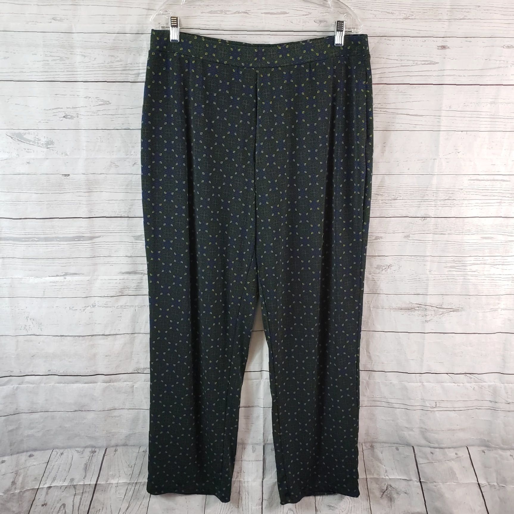 Vintage Susan Graver Womens Pull On Pants Large Green Blue High Rise Pants Women L Green Blue High Rise Size 36" / US 14 / IT 50 - 2 Thumbnail