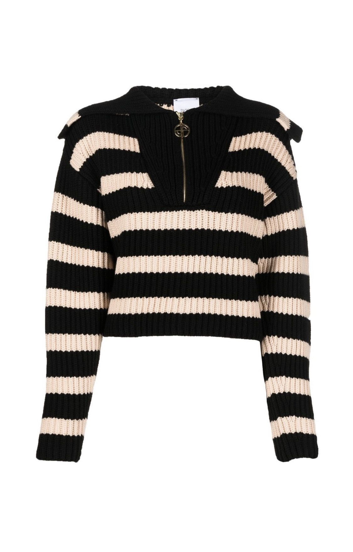 image of Patou Patio Zip Up Stripe Sailor Sweater in Brown, Women's (Size Medium)