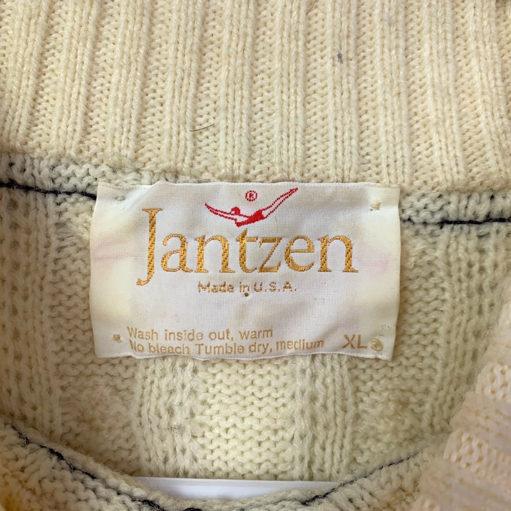 Jantzen VINTAGE Jantzen Sweater Mens XL Ivory Navy Reindeer Fair Isle Cable Knit Apre Ski 1980s Size US XL / EU 56 / 4 - 4 Thumbnail