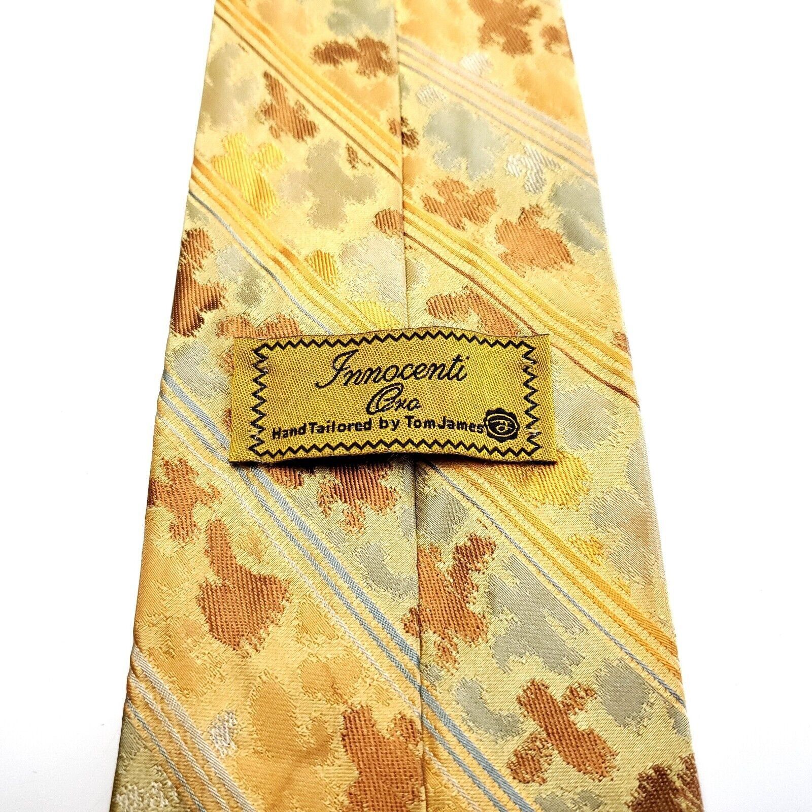 Tom James Innocenti Tom James Yellow Silk Tie Woven Short Striped Flor Size ONE SIZE - 4 Thumbnail