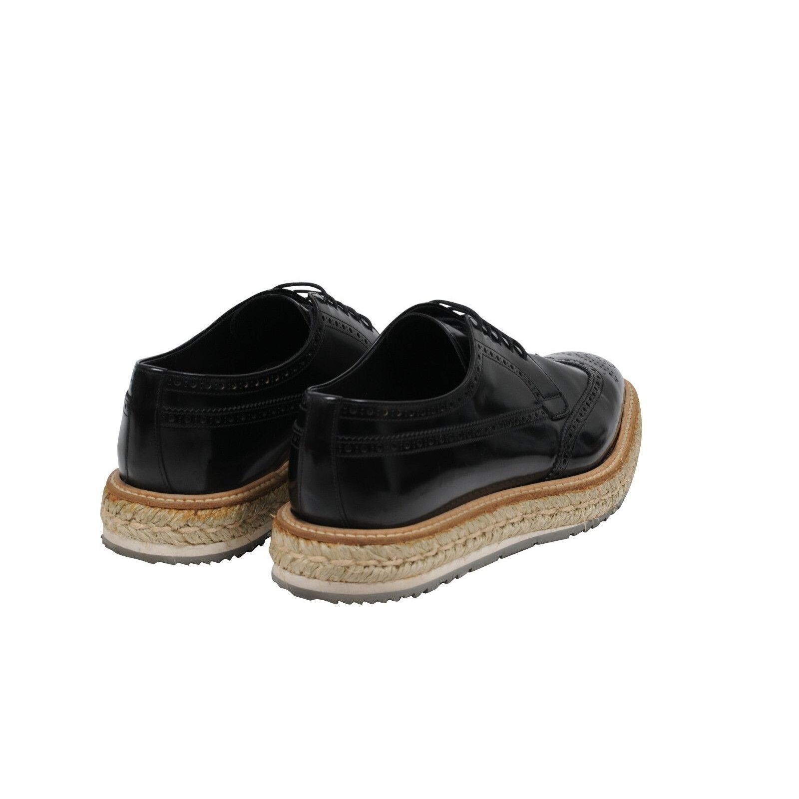 Prada Black Leather Espadrille Wingtip Platform Brogue - 01731 Size US 9.5 / EU 42-43 - 7 Thumbnail