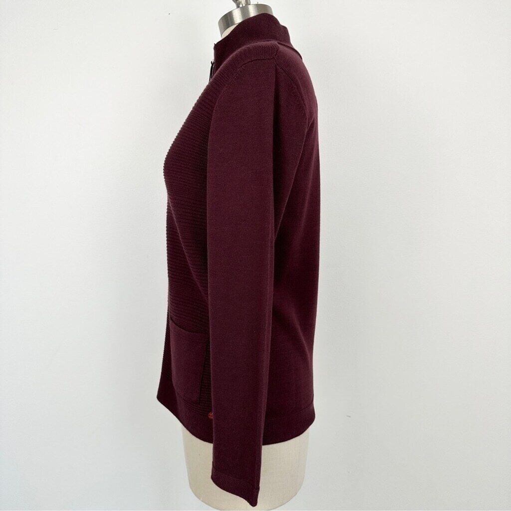 Other Olsen Long Sleeve Mock Neck Full Zip Ribbed Sweater Maroon Size S / US 4 / IT 40 - 6 Thumbnail