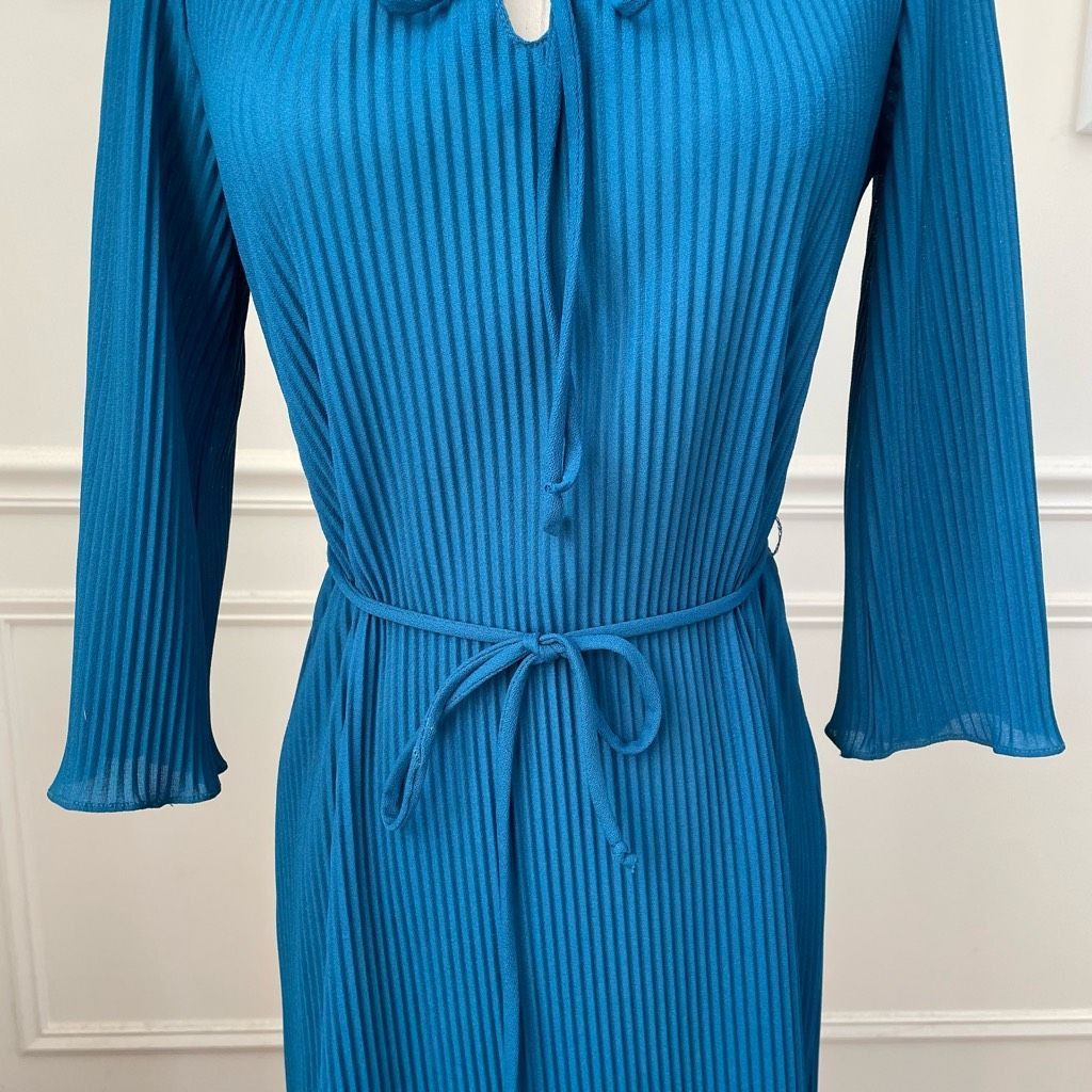Vintage Vintage 70s Jo-A-Lynn Teal Mini Accordion Pleat Dress S Size S / US 4 / IT 40 - 3 Thumbnail