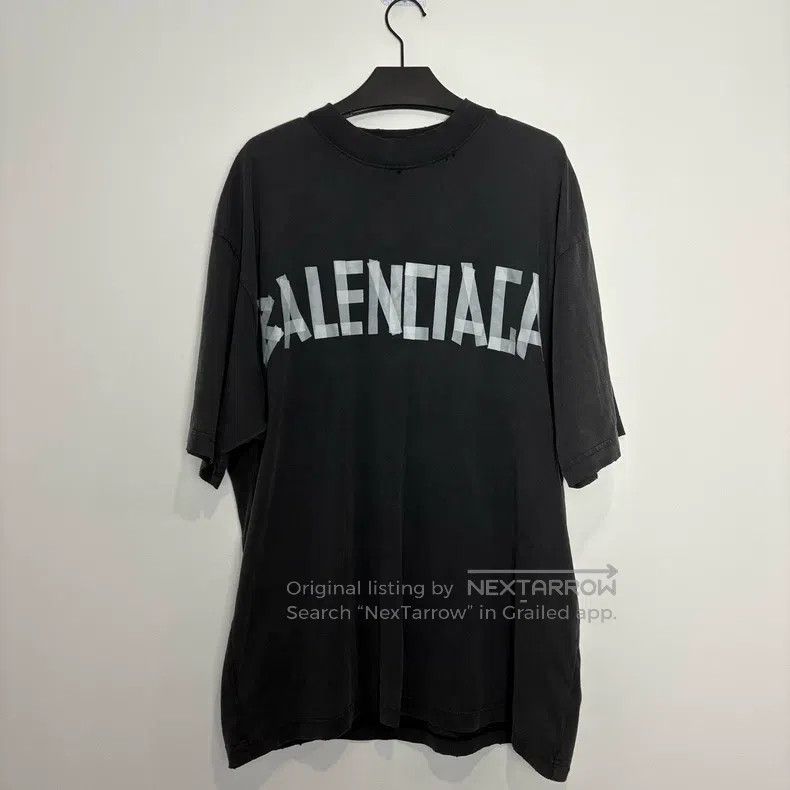 Balenciaga Balenciaga Black and Silver Tape Letter Short Sleeve Size US S / EU 44-46 / 1 - 1 Thumbnail
