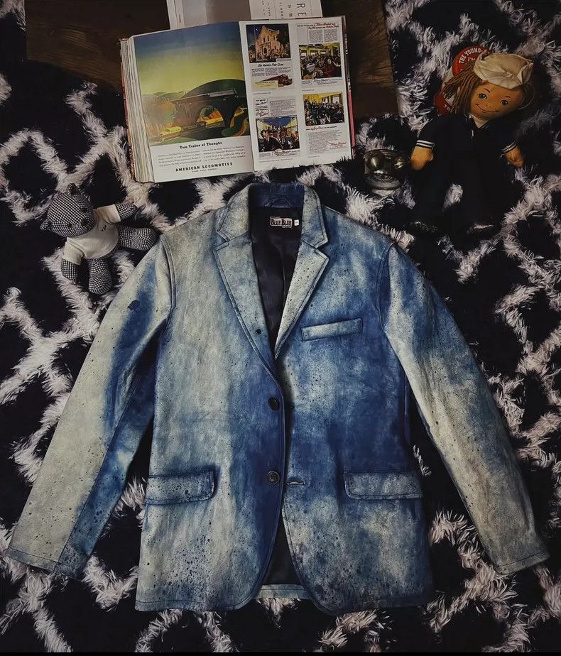 Kapital Blue Blue Japan Leather Indigo Blazer Jacket Size US S / EU 44-46 / 1 - 1 Thumbnail