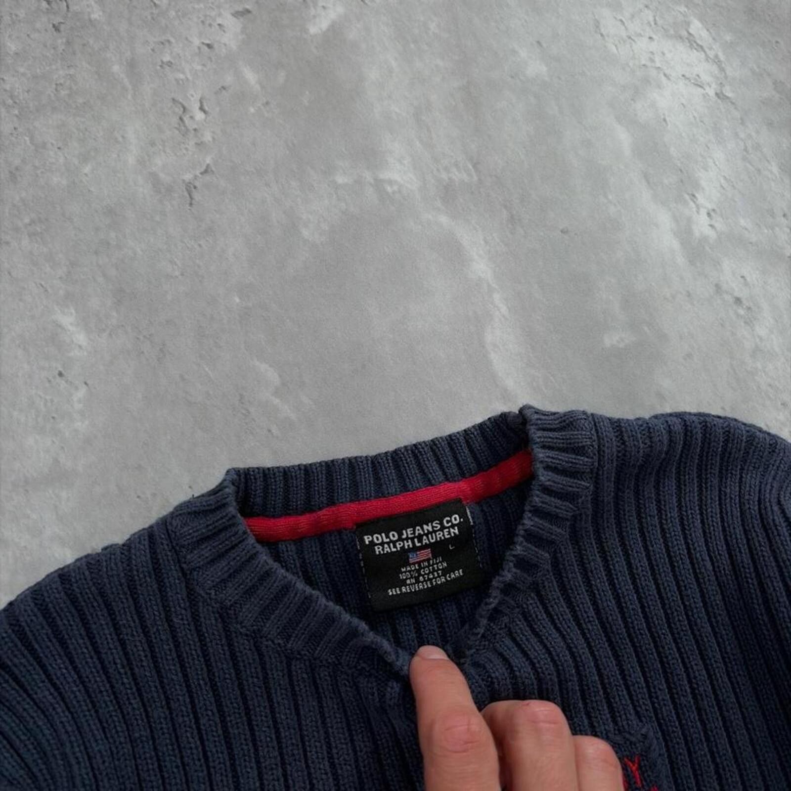 Polo Ralph Lauren Vintage Polo Jeans Comoany USA Flag Quilted Knit Sweater Size L / US 10 / IT 46 - 6 Thumbnail