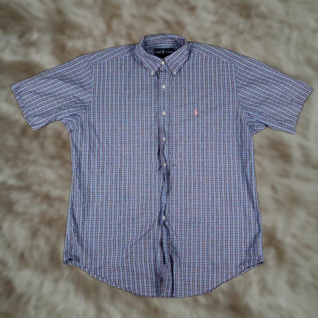 Ralph Lauren VINTAGE Ralph Lauren Shirt Men Large Blue Plaid Button-Up Casual Short Sleeve Polo Classic Department Sale Size US L / EU 52-54 / 3 - 1 Thumbnail