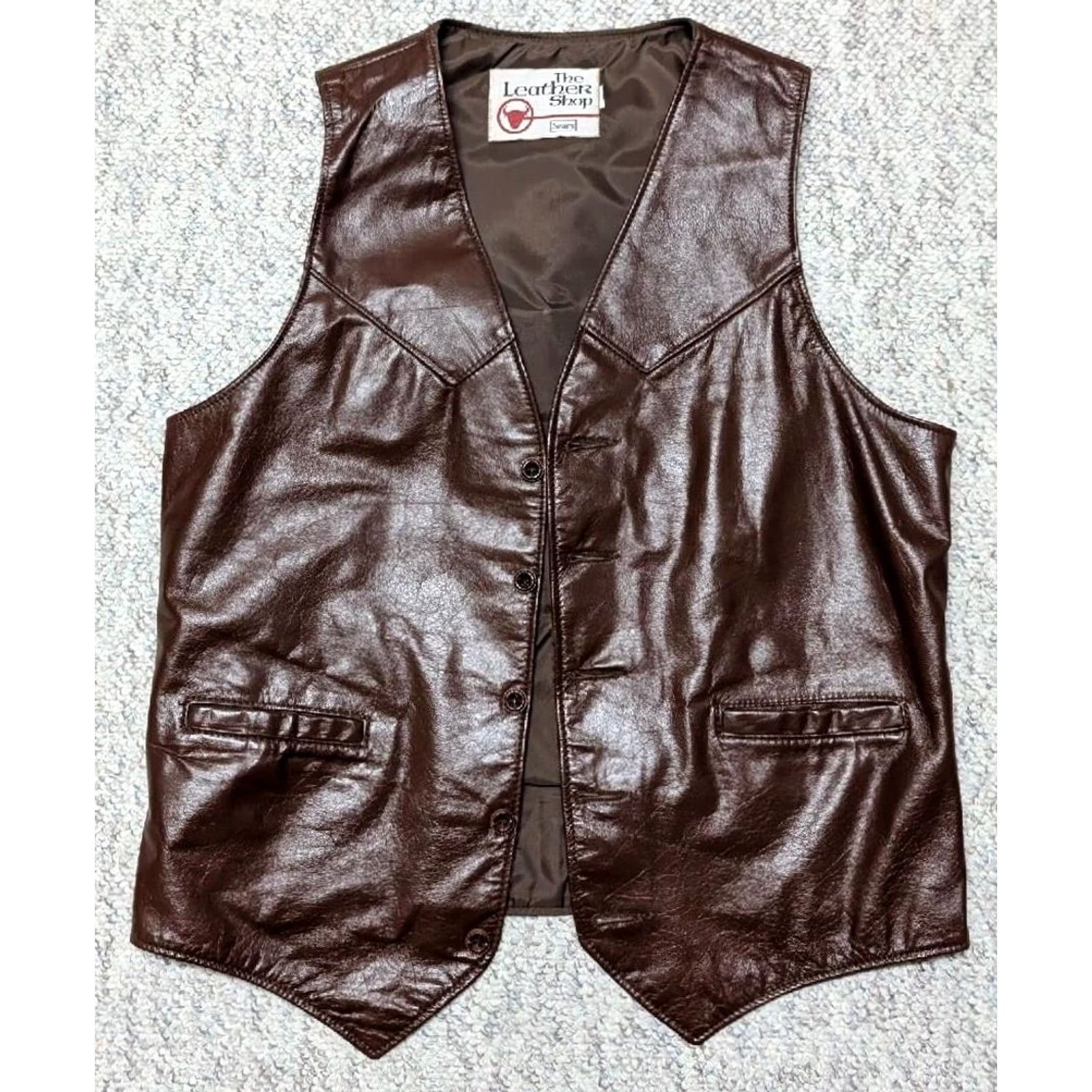 Sears VINTAGE WESTERN COWHIDE LEATHER VEST Sears Men S Brown 38 Cowboy 1970s Rancher Vest Size US S / EU 44-46 / 1 - 2 Thumbnail