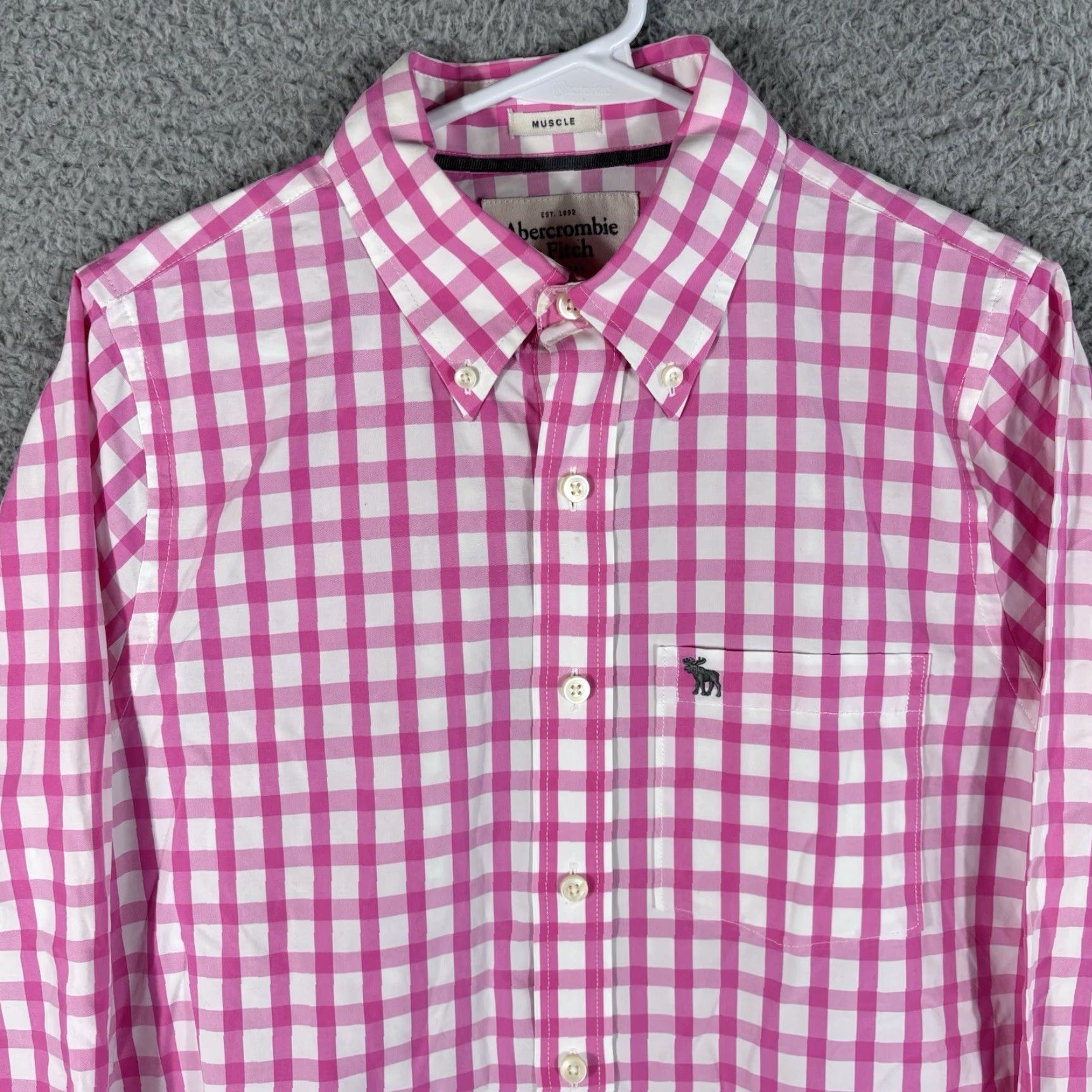 Abercrombie & Fitch Abercrombie & Fitch Button-Down Shirt Mens M Pink White Checkered Button-Up Pocketed Cotton Casual Size US M / EU 48-50 / 2 - 2 Thumbnail