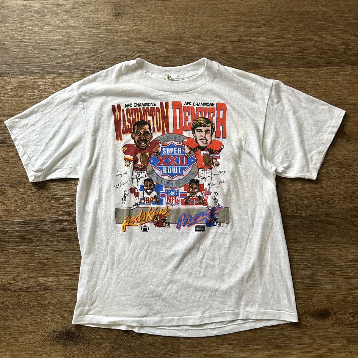 image of Vintage VTG 80's Super Bowl Nfl Wa Redskins Vs Den Broncos White Tee, Men's (Size Large)