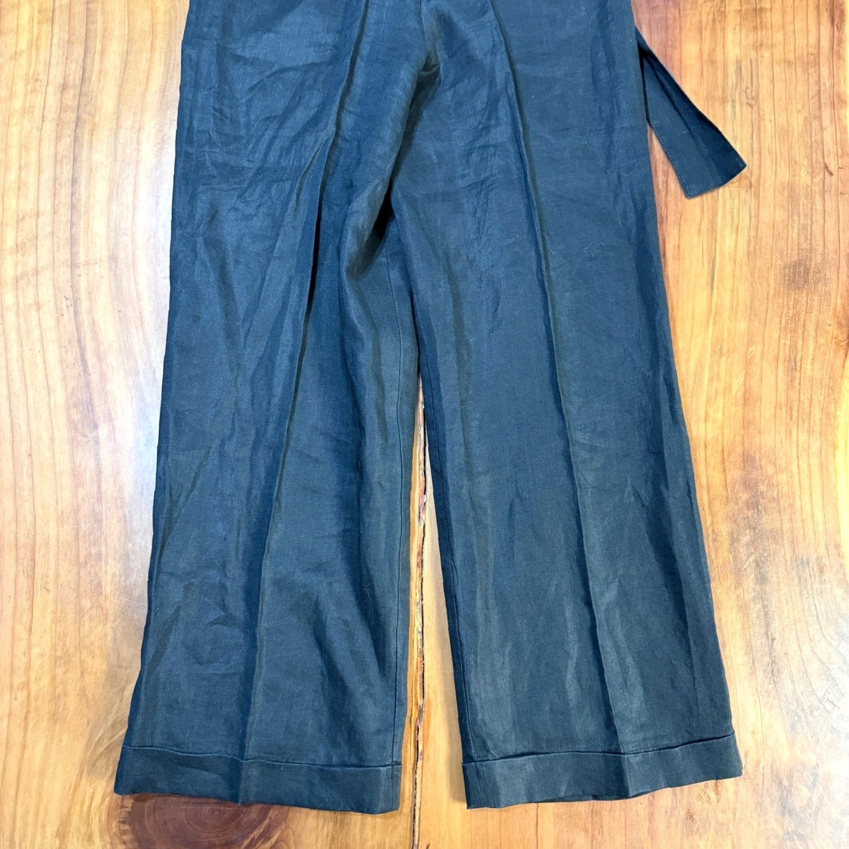 Vintage Saga Women's Pants 29 x 29 High Rise Linen Pleated Tie Paperbag Wide-Leg Bohemian Black Casual Size 29" - 5 Thumbnail