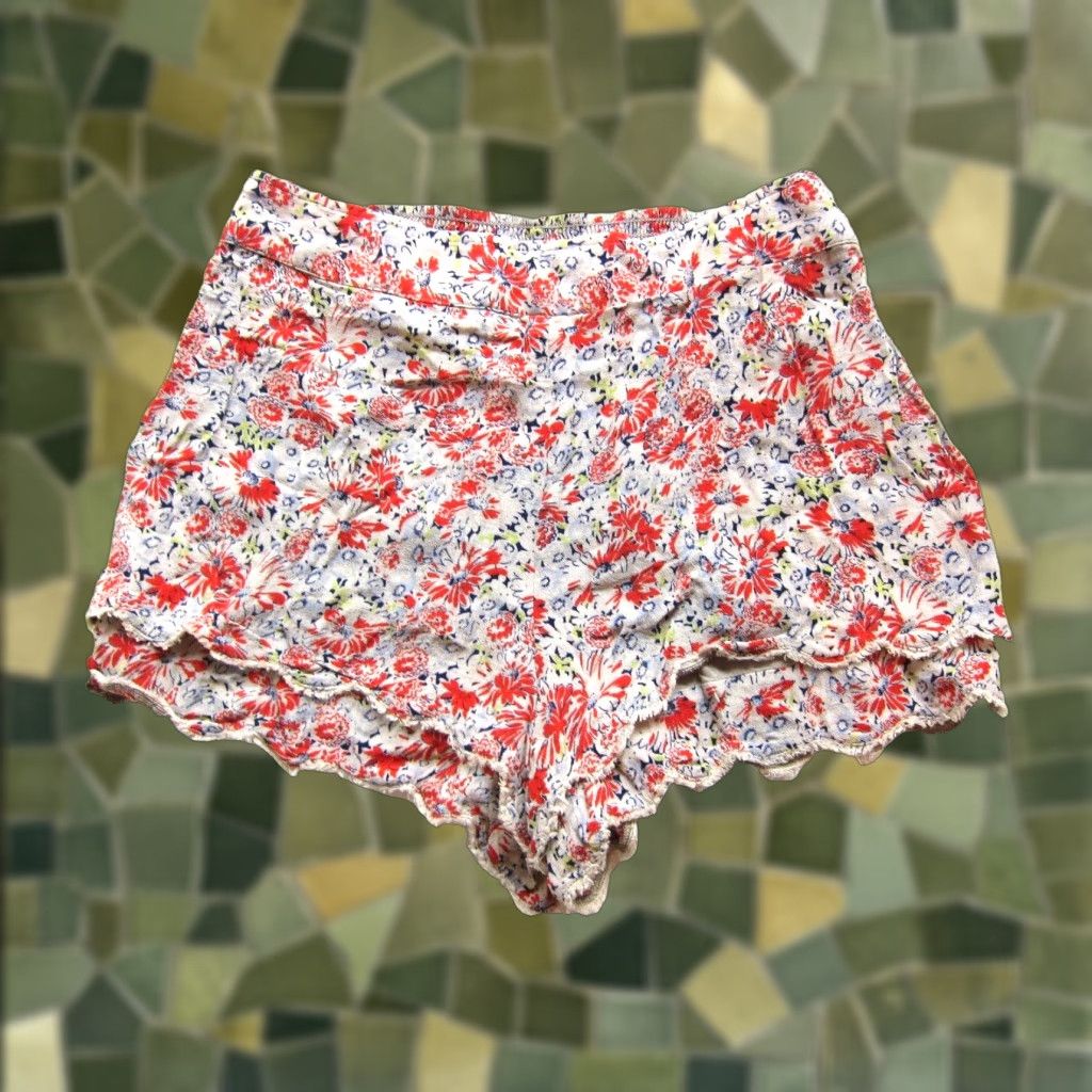 Free People Free People Shirt Women Small High Rise Booty Short Floral 100% Rayon Orange Blue Green Spring Summer Fall Women Size 28" / US 6 / IT 42 - 1 Thumbnail