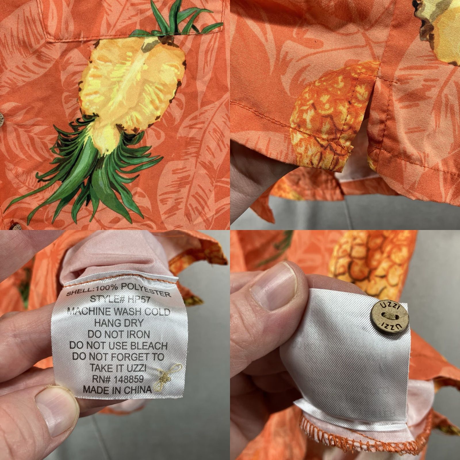 FUZZI VINTAGE Uzzi Mens Hawaiian Pineapple Shirt M Regular Button-Up Short Sleeve Floral Orange Beach Retro Tropical Island 46 in Mens Size US M / EU 48-50 / 2 - 9 Thumbnail