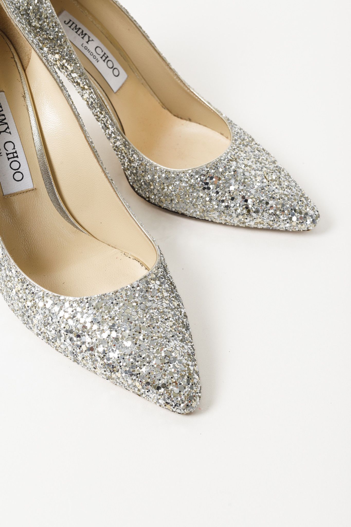 Jimmy Choo Jimmy Choo Romy 85 Silver Champagne Glitter Pumps Size US 7 / IT 37 - 6 Thumbnail