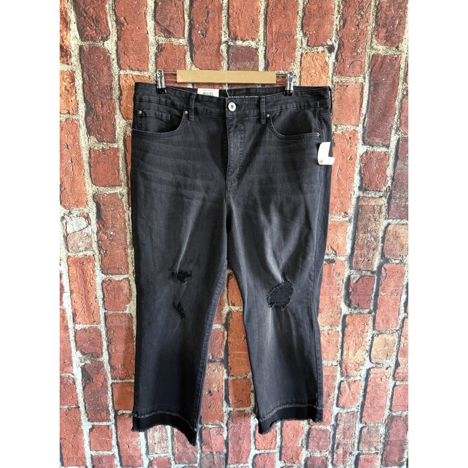 Denime Inc Denim Womens Black Denim Jeans Distressed Size 18/34 NWT Plus Regular 26" Inseam Womens Jeans Size 40" / US 18 - 2 Thumbnail