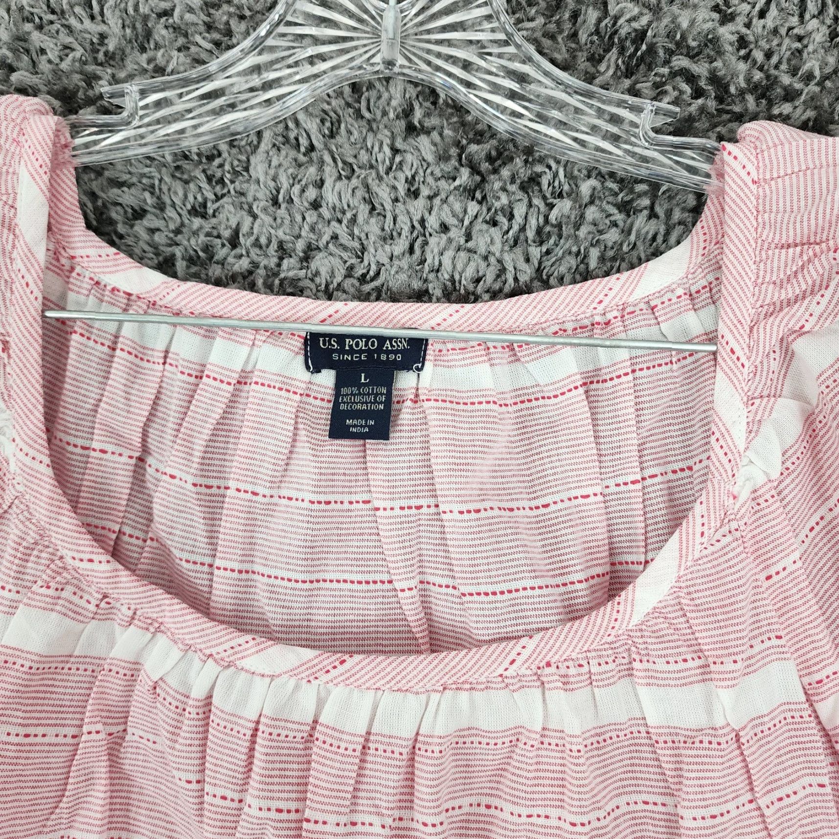 Vintage NEW U.S. Polo Assn. Women's Pink Striped Blouse Short Sleeve Size L Size L / US 10 / IT 46 - 6 Thumbnail