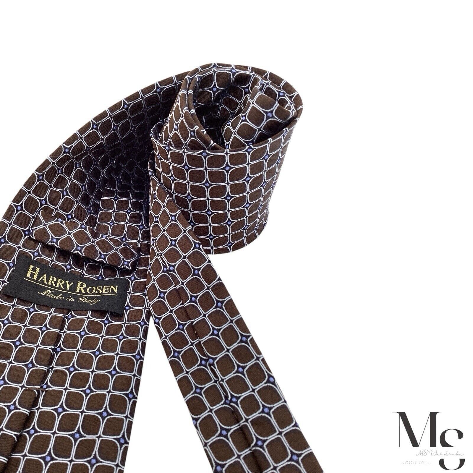 Harry Rosen HARRY ROSEN Brown Geometric Silk Tie Made In Italy W: 3.5" E Size ONE SIZE - 4 Thumbnail
