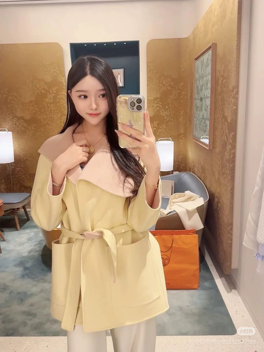 Hermes Hermes 25SS Yellow Colorblock Cashmere Coat FR36 Size XS / US 0-2 / IT 36-38 - 6 Thumbnail
