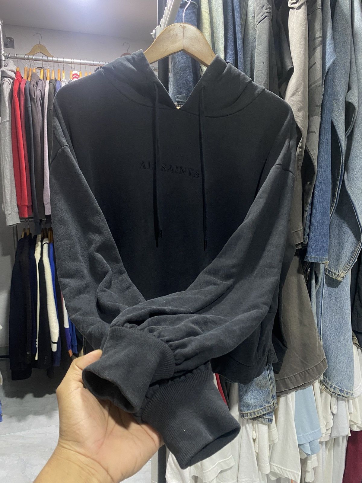 Allsaints Vintage AllSaints Cornu Hoodie in Black with a Washed-Effect Size US S / EU 44-46 / 1 - 9 Thumbnail