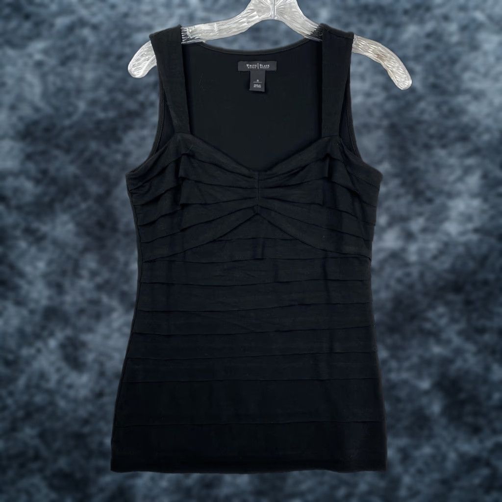 White House Black Market White House Black Market Top Tank Womens S Black Ruffled Ponte Knit Stretch Size S / US 4 / IT 40 - 1 Thumbnail