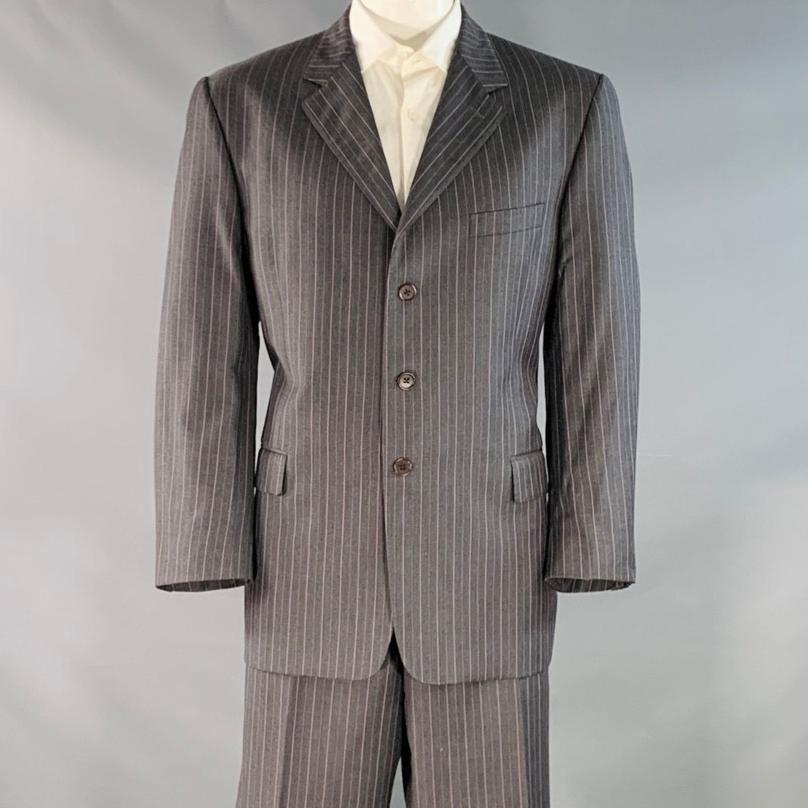 Paul Smith Westbourne Regular Grey Purple Pinstripe Wool Notch Lapel Size 46R - 1 Thumbnail