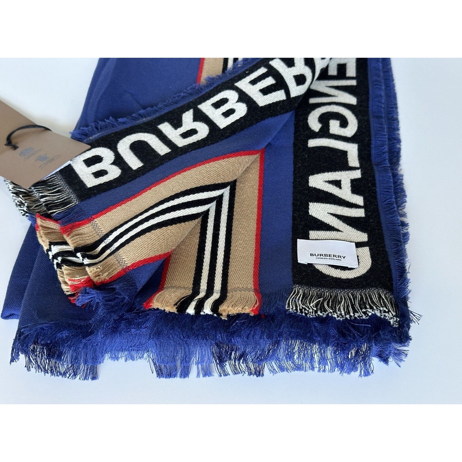 Burberry NWT $470 Burberry Cotton Scarf Denim Blue 185x100 8067360 Size ONE SIZE - 10 Thumbnail