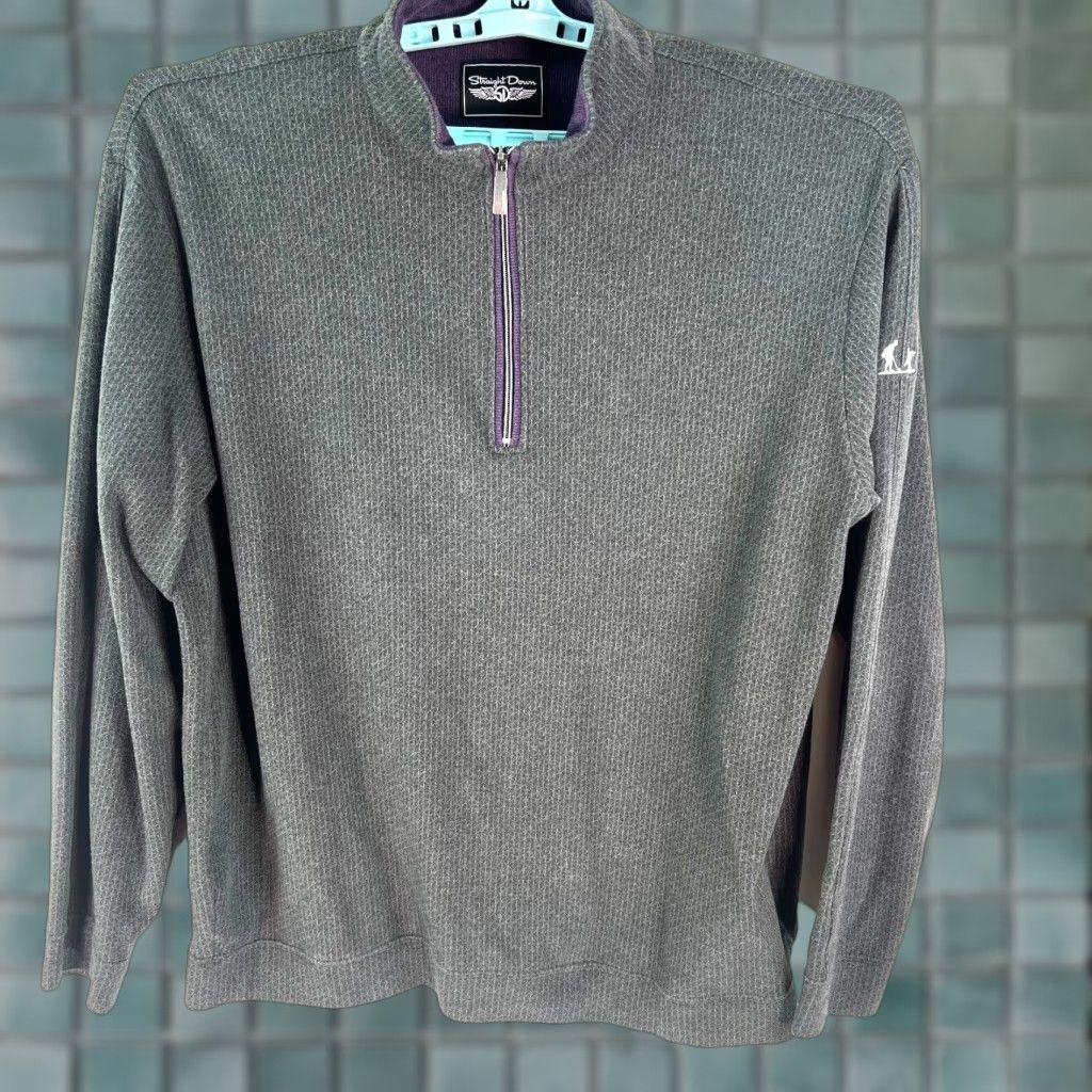 Vintage Straight Down Men's Cotton Pullover Sweater XL Gray 1/4 Zip Long Sleeve Casual Classic Size US XL / EU 56 / 4 - 1 Thumbnail