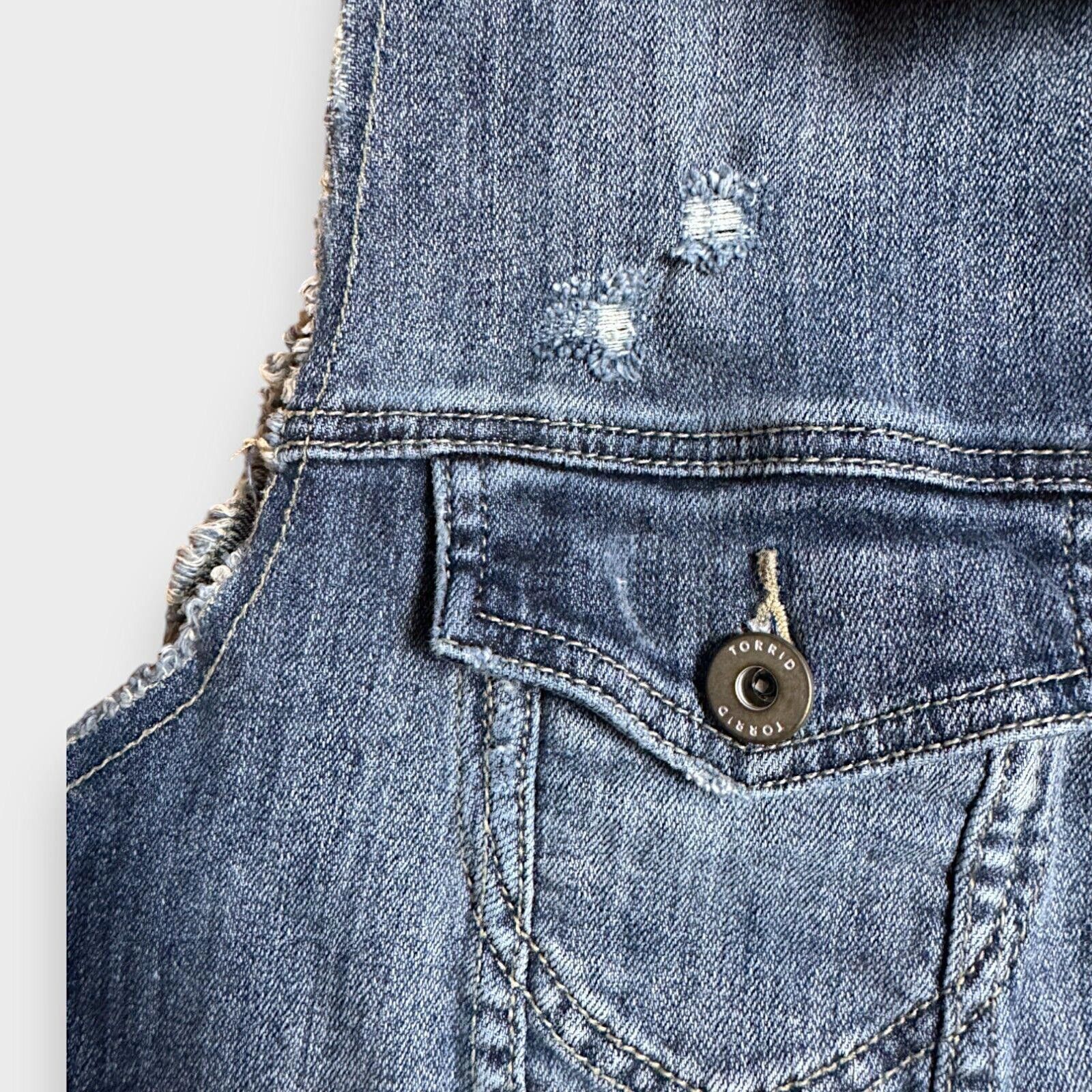 Torrid TORRID Denim stretch Distressed Grunge Jean Vest Size 4XL / US 24-26 - 4 Thumbnail