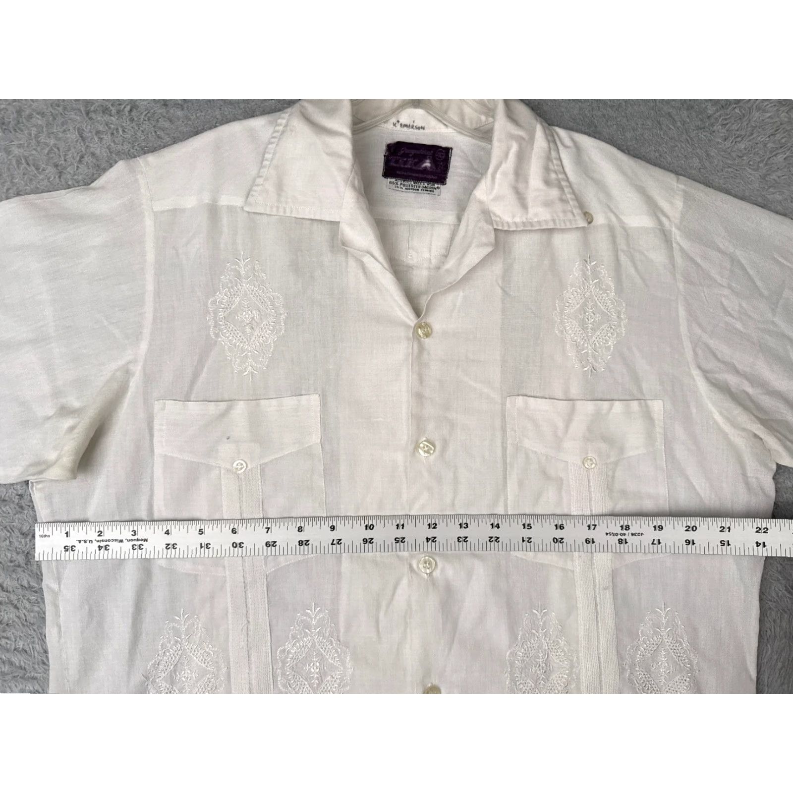 Vintage Tikal Shirt Men 40 White Polyester Blend 4 Pocket Button Up Tikal Hawaiian Aloha Beach Vacation Resort Shirt Mens White Size US L / EU 52-54 / 3 - 7 Thumbnail