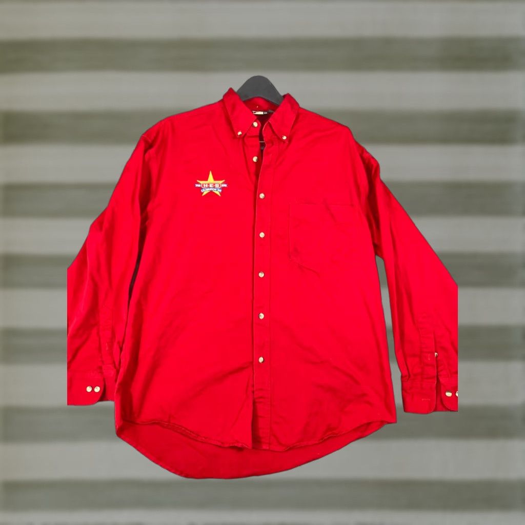 Logo 7 Graphic Sports HEB Grocery Uniform Chef Works Shirt Button Down Mens L Red Logo Size US L / EU 52-54 / 3 - 1 Thumbnail