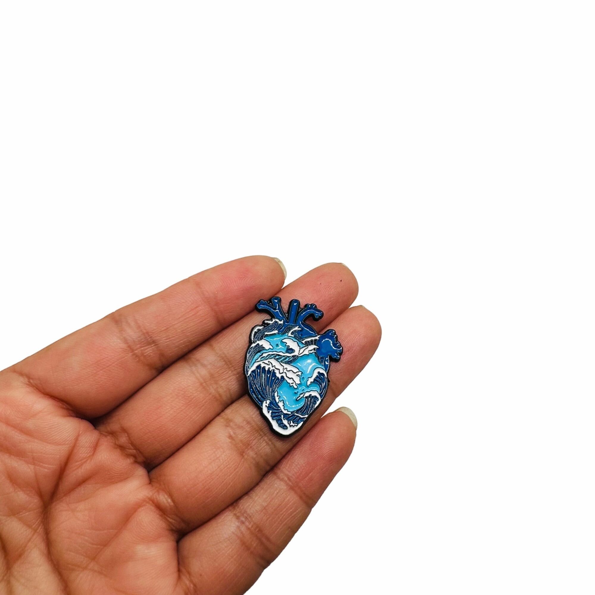 Other 💙Enamel Pin Sea Wave Anatomical Heart Art Metal Ocean Waves Size ONE SIZE - 2 Thumbnail
