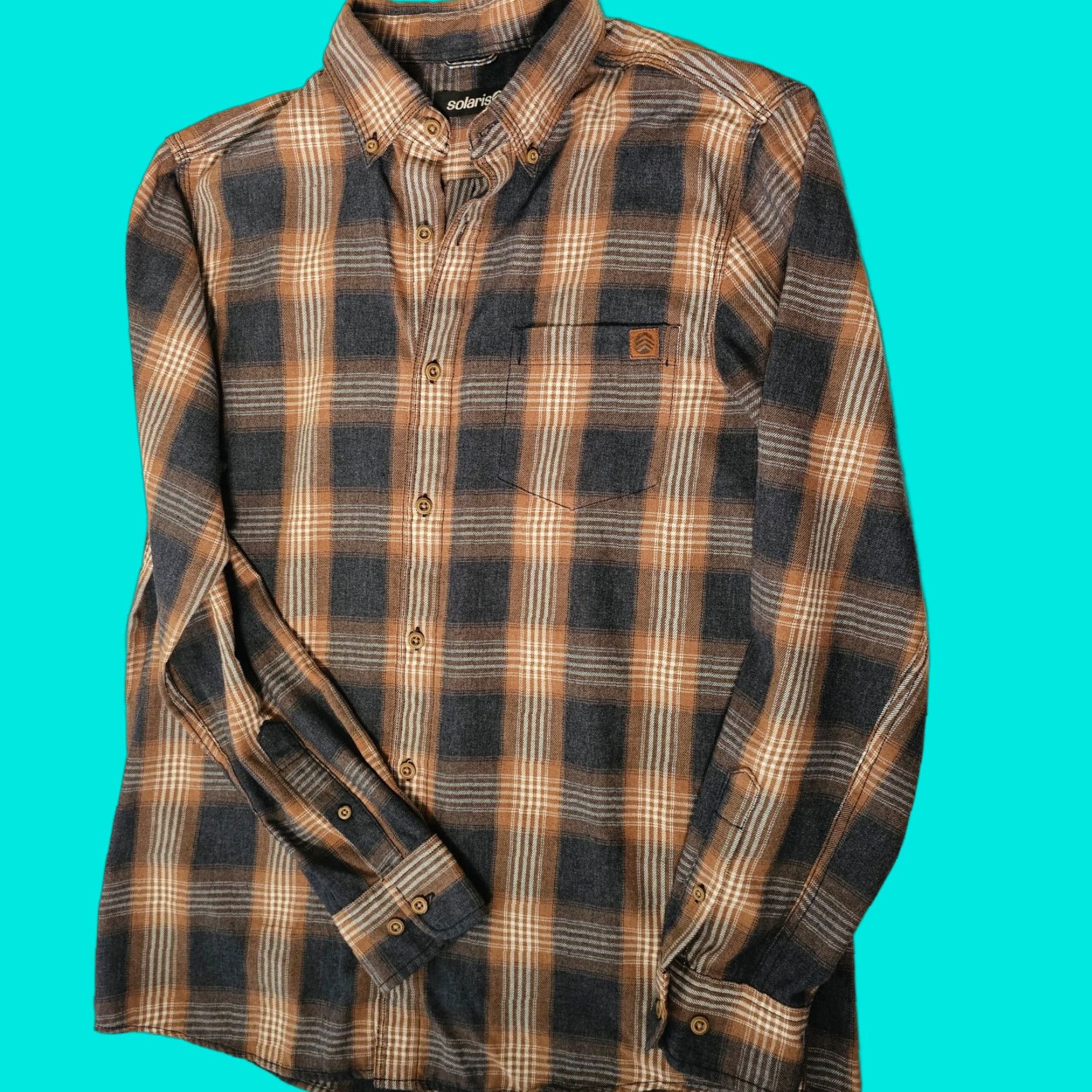 Vintage Solaris Mens M Flannel Shirt Button Down Brown Plaid Long Sleeve Cotton Size US M / EU 48-50 / 2 - 1 Thumbnail