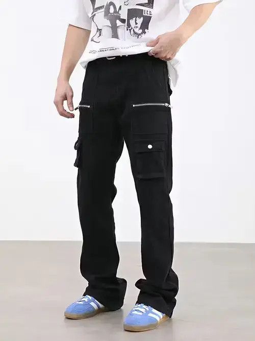 image of Vintage Punk Zipper Flared Cargo Pants in Black, Men's (Size 32)