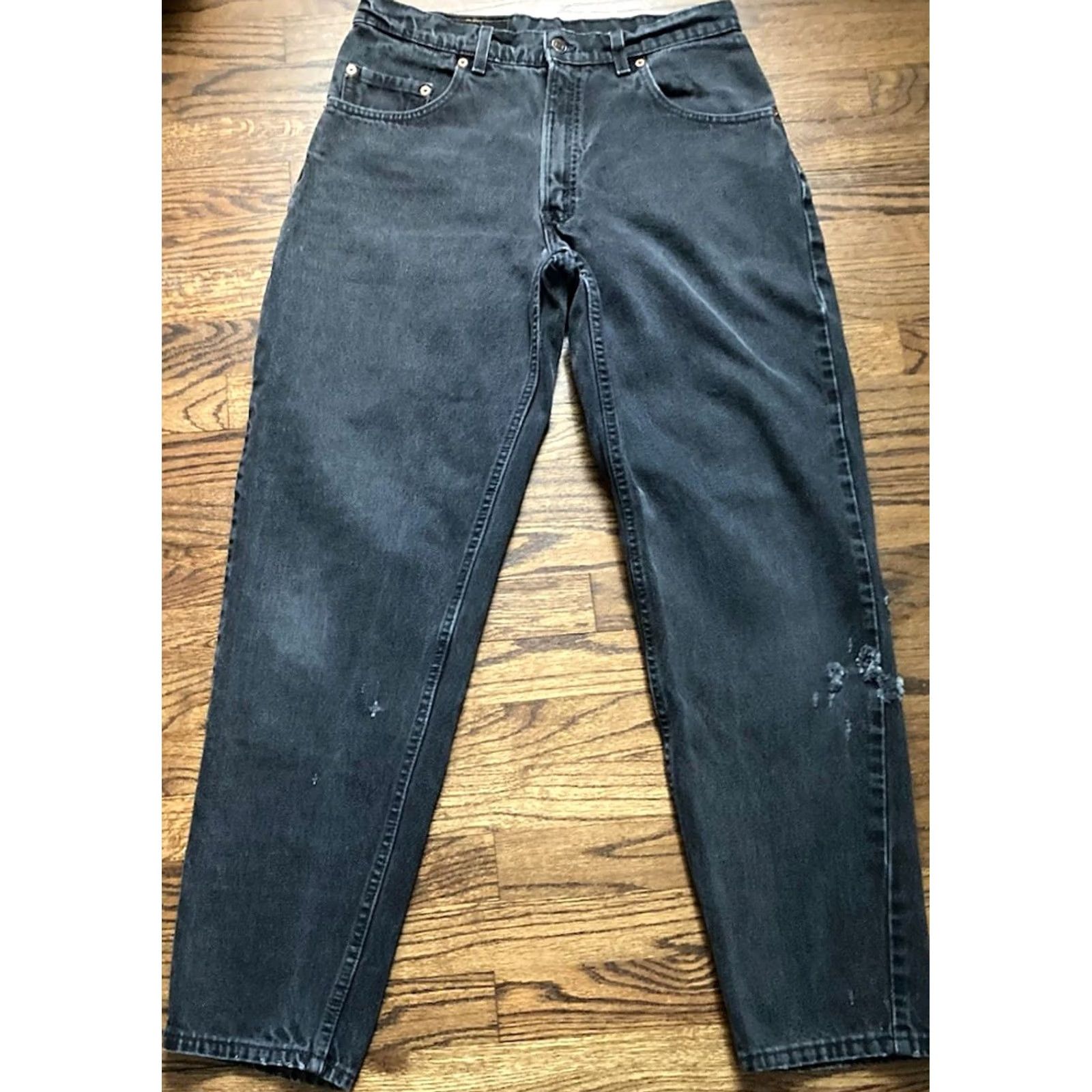 Levi's VTG Levis 560 Jeans Mens 33x32 Faded Black Distressed Denim USA Made Tapered 5-Pocket Pull Zip Size US 33 - 2 Thumbnail