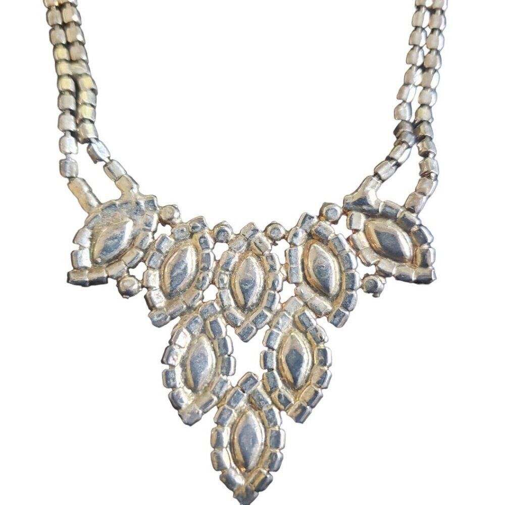 Designer Silver Tone Rhinestone Marquis Necklace Vintage 16" Size ONE SIZE - 4 Thumbnail