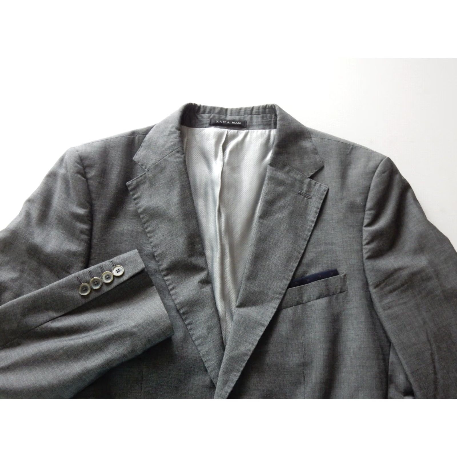 Zara VINTAGE Zara Men's Blazer Jacket Size 50 EUR Gray 20in Chest 90s Mens Size 42R - 2 Thumbnail