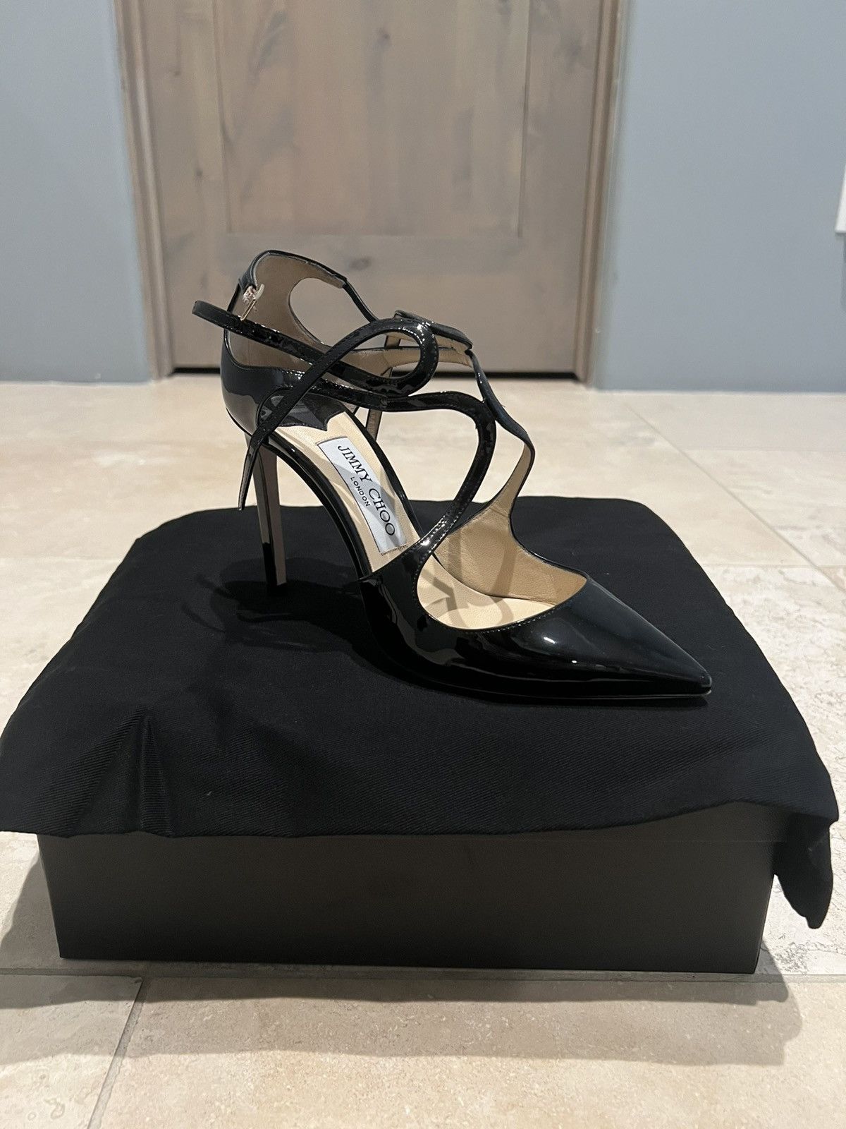 Jimmy Choo Lang black patent leather heels Size US 7.5 / IT 37.5 - 3 Thumbnail