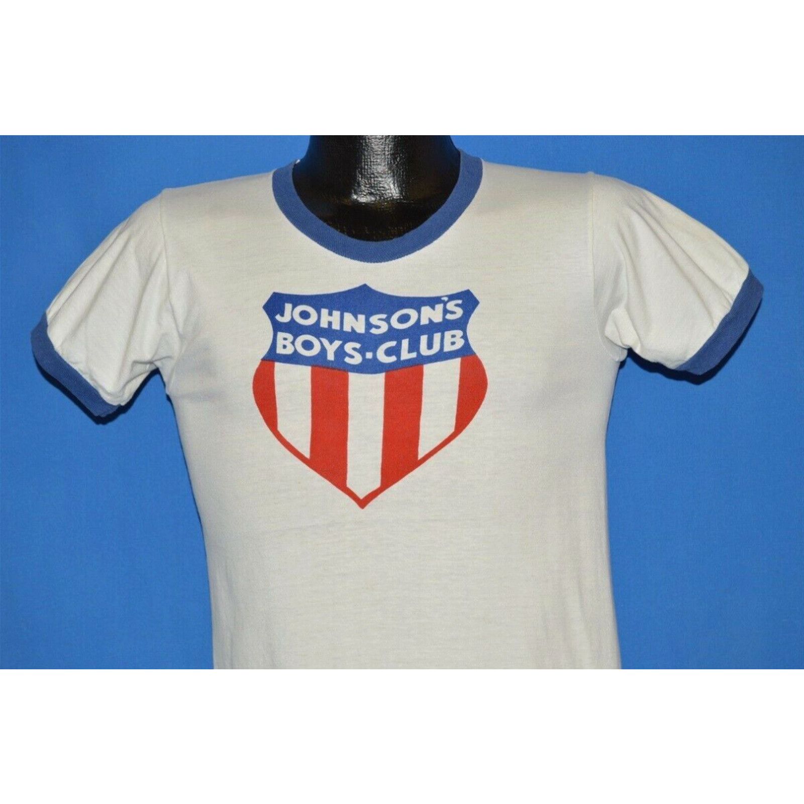 image of Vintage 60S Johnsons Boys Club Of America Official Seal Ringer T-Shirt Small S in White, Men's