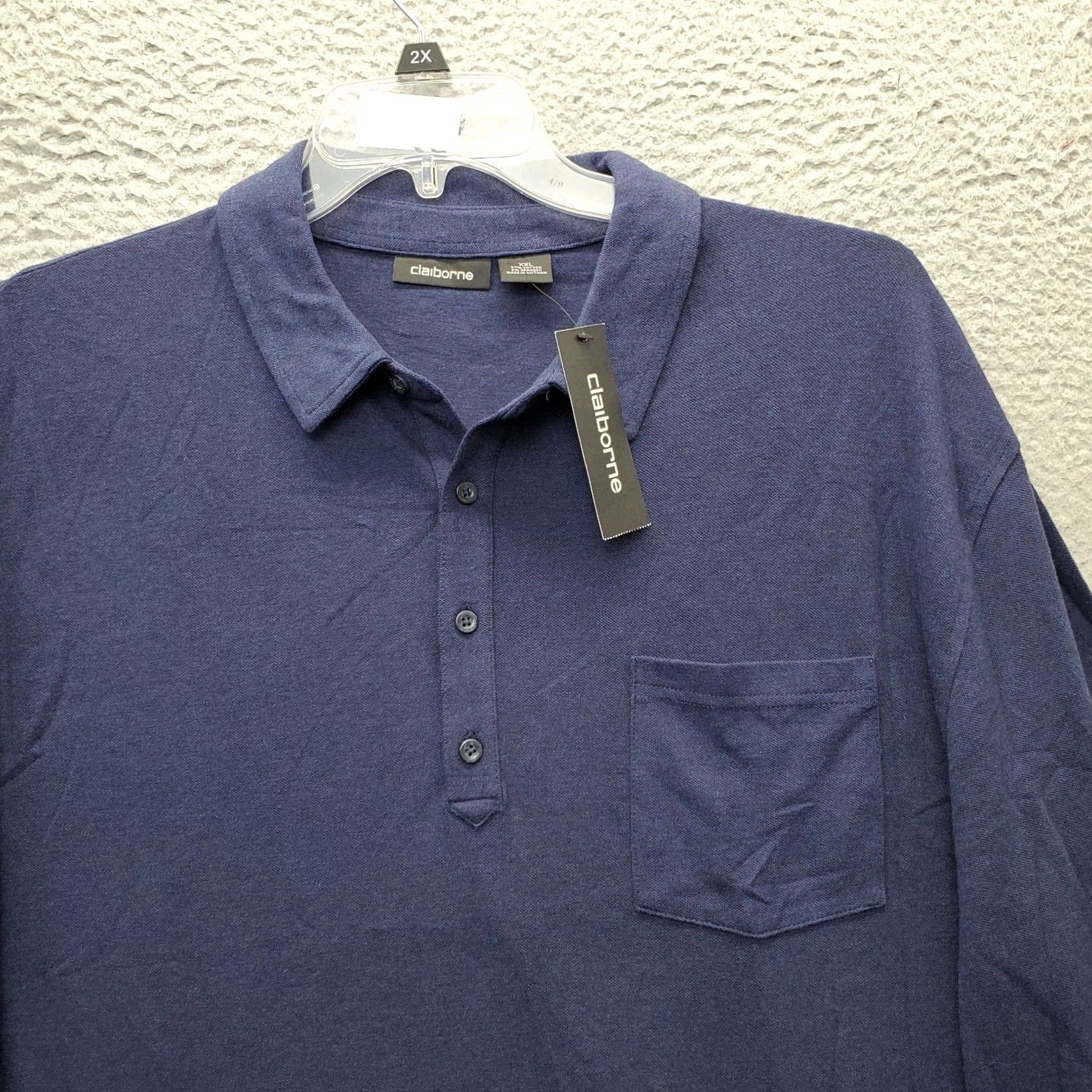 Liz Claiborne Claiborne Polo Shirt Mens 2XL Navy Stretch Long Sleeve Collared Performance Shirt Size US XXL / EU 58 / 5 - 3 Thumbnail