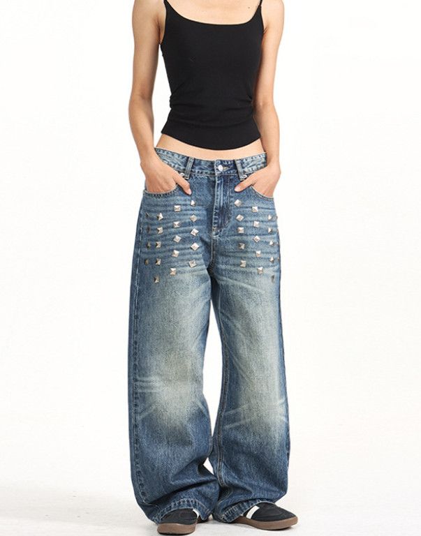 Japanese Brand American Vintage Washed Straight-Leg Jeans with Rivets Size US 32 / EU 48 - 3 Thumbnail