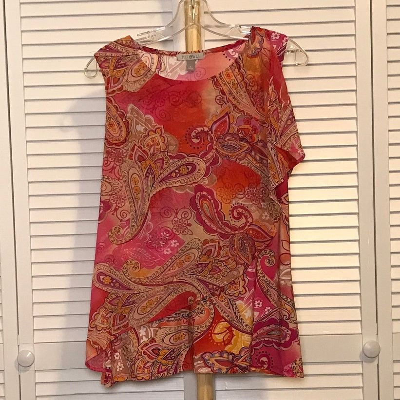 Other Roz & Ali Paisley Layered Round Neck Sleeveless Blouse L Size L / US 10 / IT 46 - 1 Thumbnail