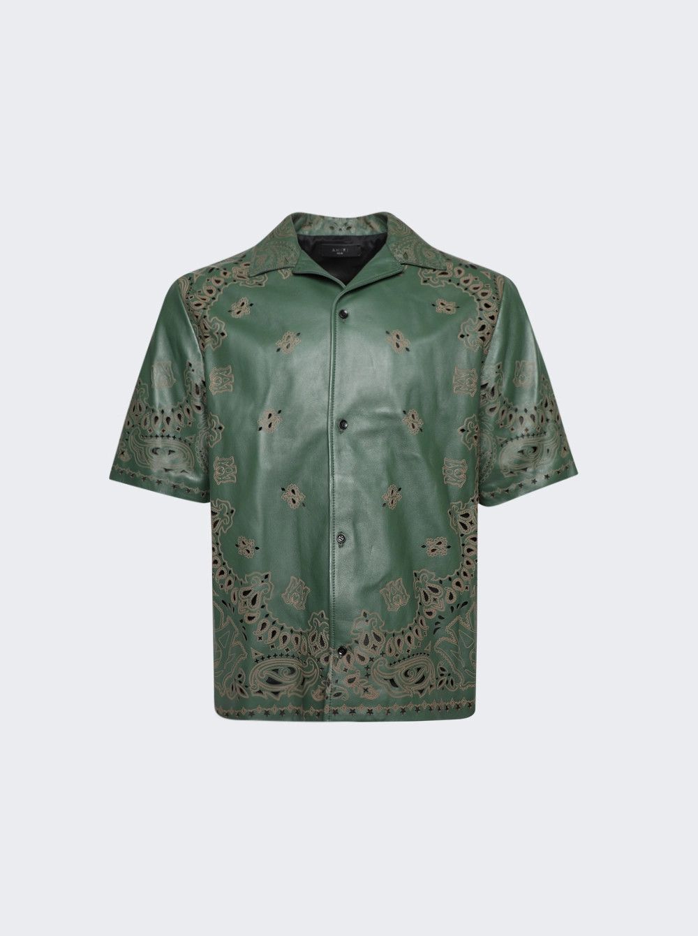 Amiri o1mle0426 Leather Bandana Short Sleeve Button Shirt Size US M / EU 48-50 / 2 - 1 Thumbnail