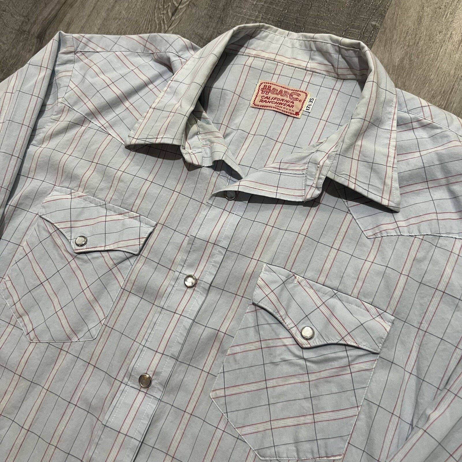 Vintage Vintage 70s/80s H Bar C Pearl Snap Western Shirt Blue Plaid Size US XL / EU 56 / 4 - 2 Thumbnail
