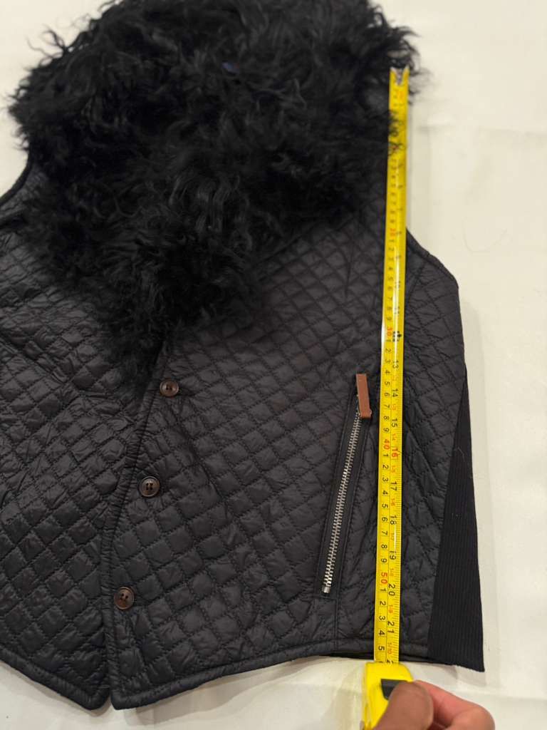 Vintage Black Quilted Vest with Real Mongolian Fur Collar Size US L / EU 52-54 / 3 - 9 Thumbnail