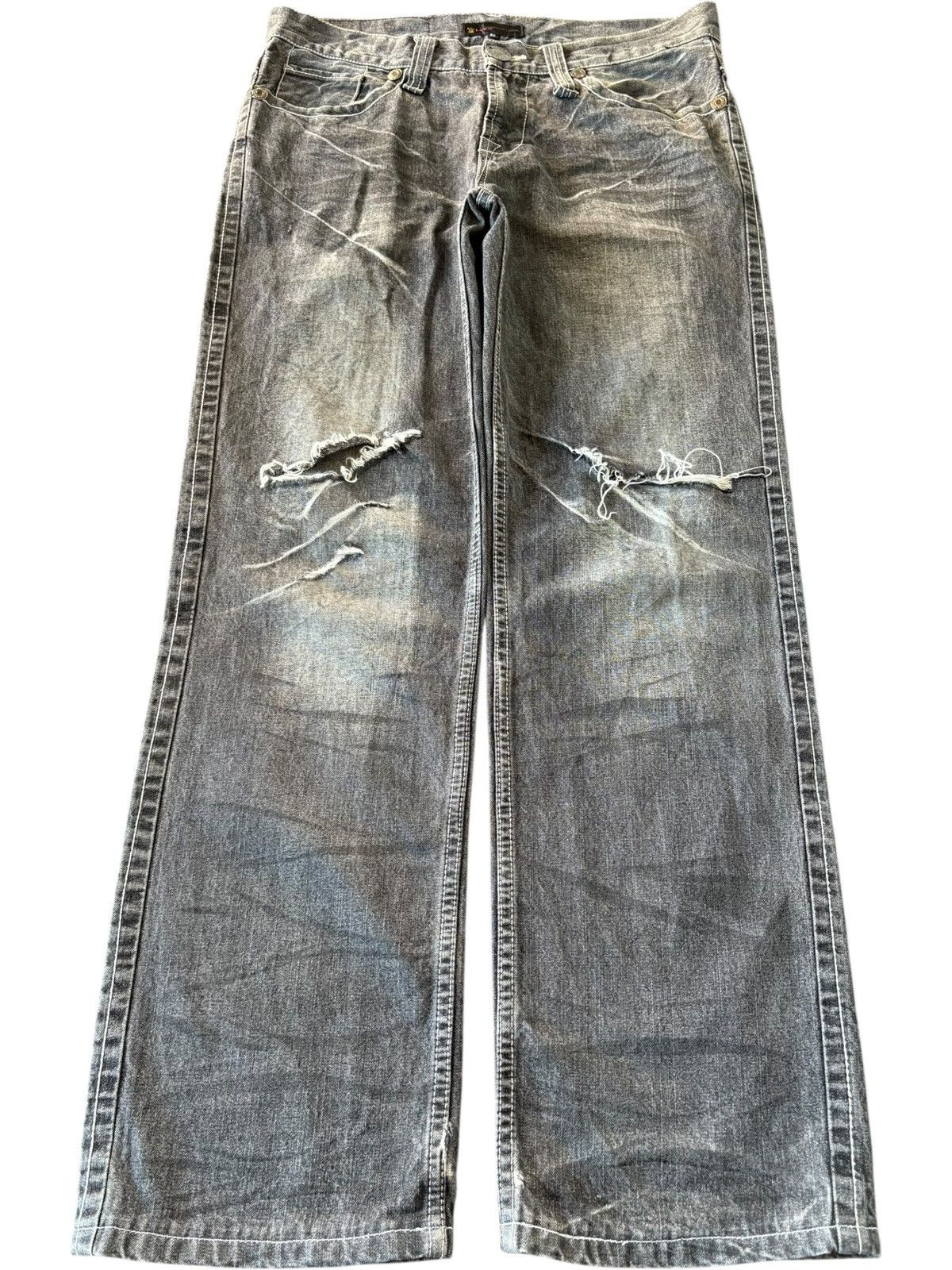 LOWBOX Vintage Japanese Lowbox Faded Wash Distressed Loose Jeans | Grailed