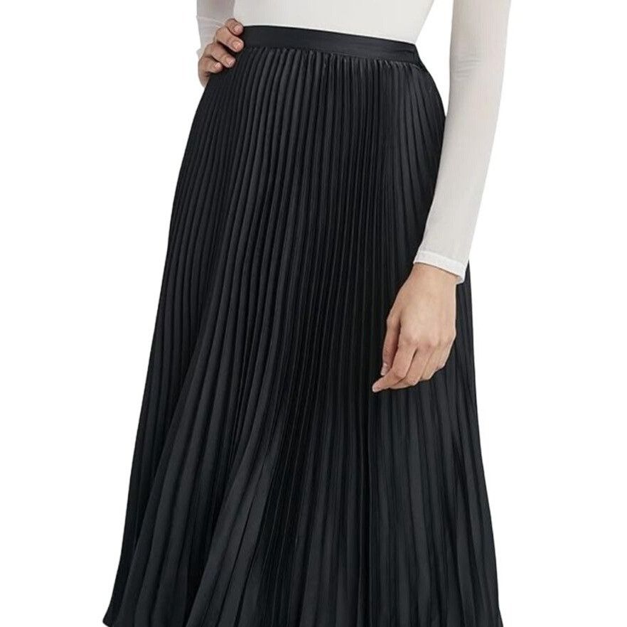 Designer BCBGMAXAZRIA Accordion Pleated Maxi Skirt M Black Sheer Size 27" / US 4 / IT 40 - 2 Thumbnail